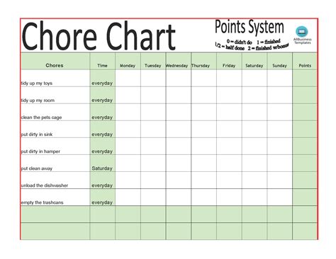 excel chore chart template.
